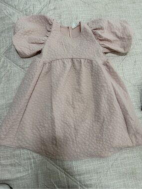 H&M Puff Sleeve Textured Dress - Light Blush